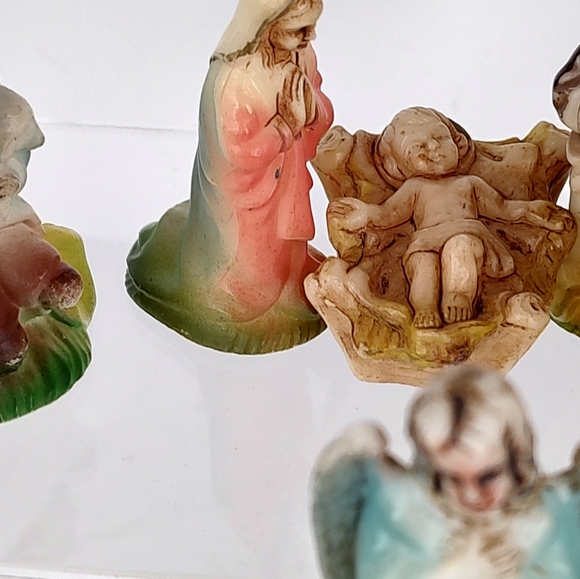 Vintage Shiny Brite Nativity Figure 12 Piece Plastic Hong Kong Mini Christmas 2" - Picture 3 of 12